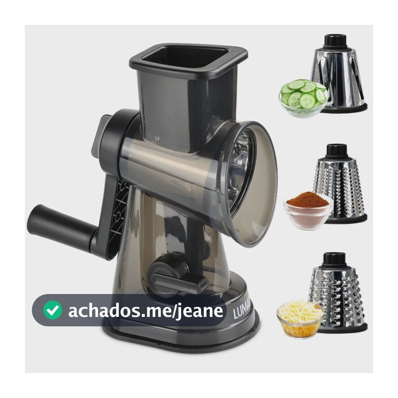 Lumai Ralador Fatiador Cortador De Legumes Queijos Verduras De Cozinha Com Manivela Livre 3 Tubos Inox Para Diferentes Cortes - Base De Fixação Ventosa - Proteção Para Dedos - Qualidade Internacional