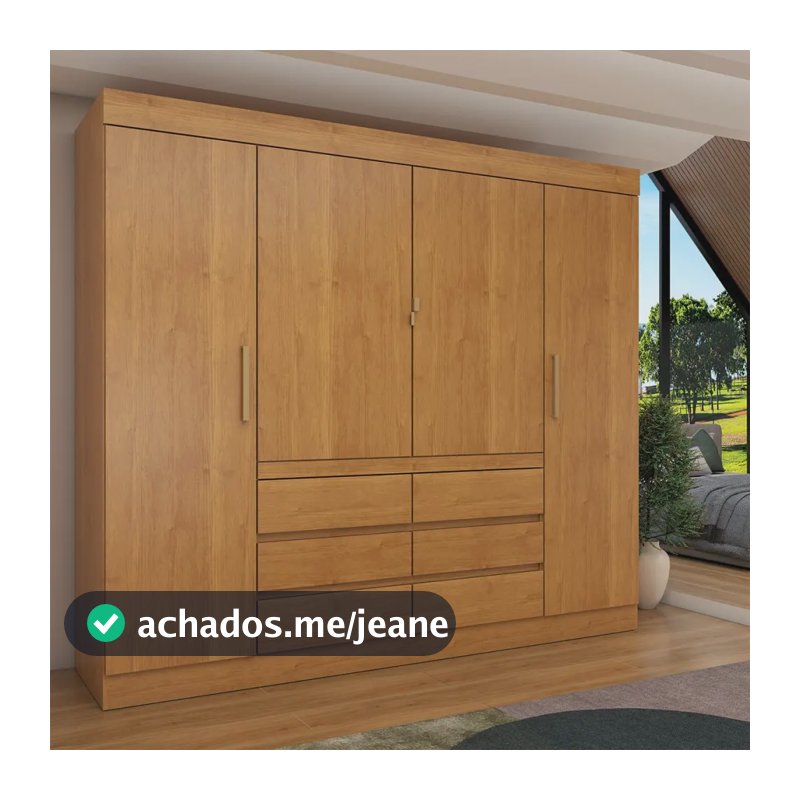 Guarda roupa Casal Luxúria 4 Portas 6 Gavetas Cinamomo