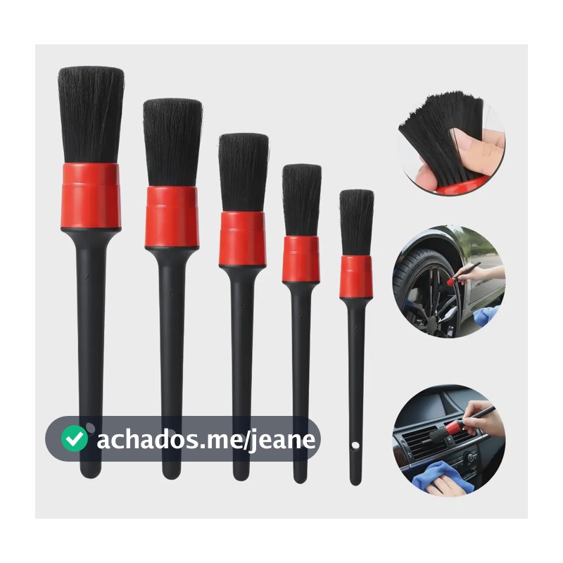 Kit 5 Pincel Detalhamento Automotivo Rodas Painel Acabamento