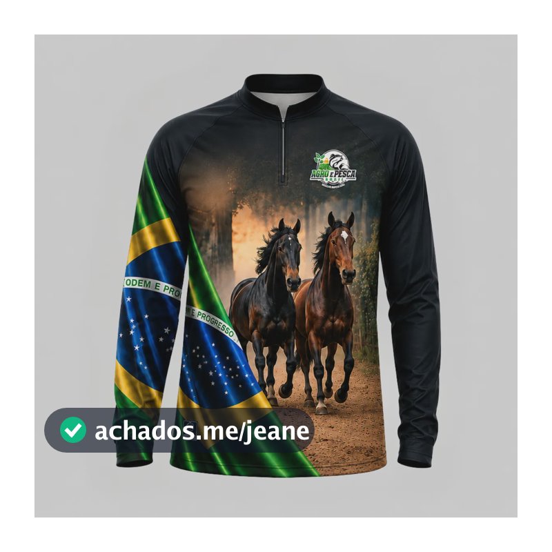 Camisa Masculina Agro Cavalo Brasil Uv50+ Manga Longa Zíper Masculino - Puro Sangue G