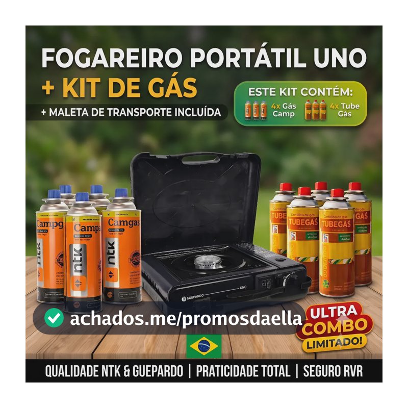 Kit Fogareiro Fogão Portátil Pesca Camping + 4 Refil Carga
