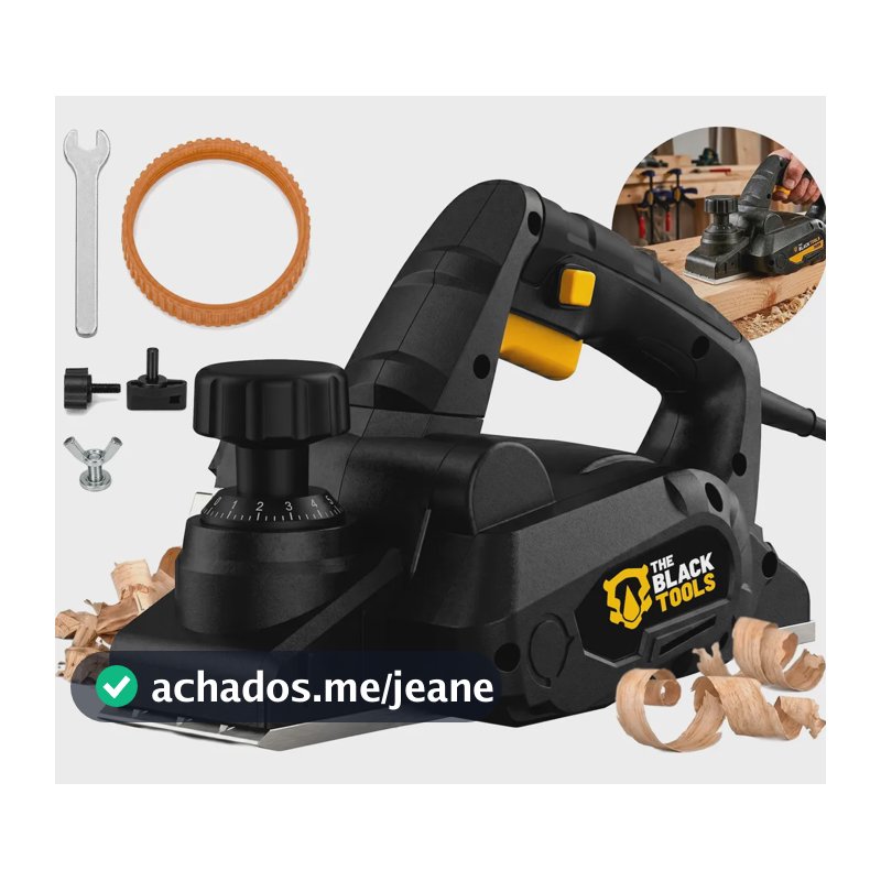 Plaina Elétrica 780W 16500 Rpm Profissional Cor Preto Com Acessórios Alta Precisão The Black Tools