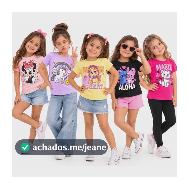 Kit 5 Camisetas Infantil Feminina Manga Curta Personagens