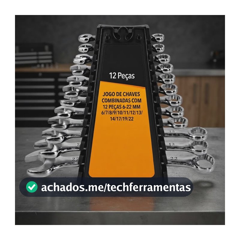Kit Jogo Chave Combinada 12 Pçs 6-22mm Completo Boca Estrela Cinza