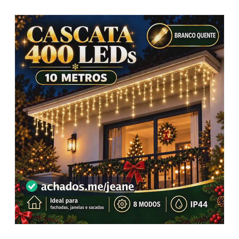 Cascata De Natal 400 Leds 10m 8 Funções Decoração Conector Macho Fêmea Branco Quente Luzes de Natal