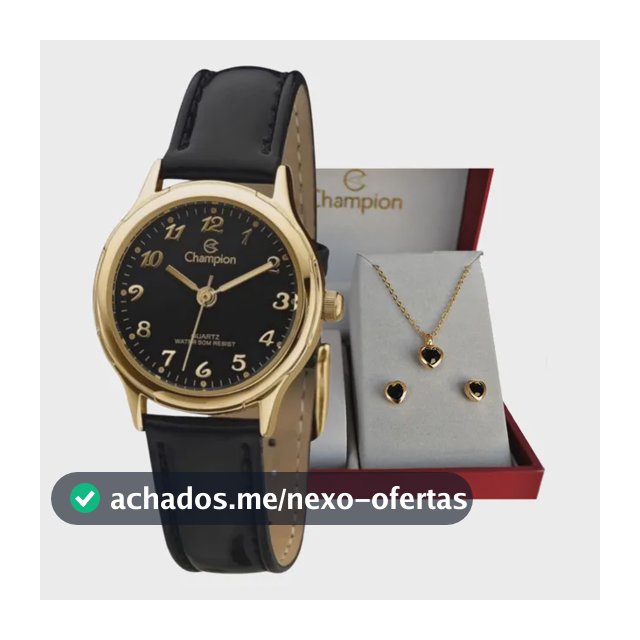 Relógio Champion Feminino Dourado Couro Original Preta Dourado Preto