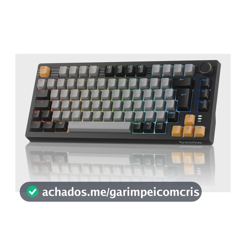 Teclado Mecânico Gamer Sem Fio Basike Abnt2 RGB, 75% 82 Teclas Bluetooth/Wireless/USB, Anti Ghosting Usb Teclado com Knob Programável para Pc Notebook Mac Ps4, Preto