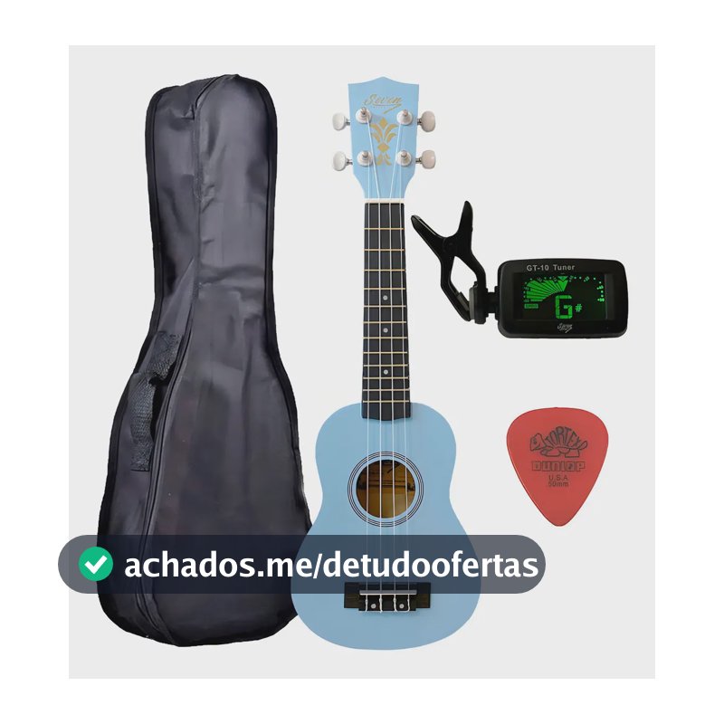 Ukulele Soprano Acústico Seven Azul-Celeste com Capa e Afinador
