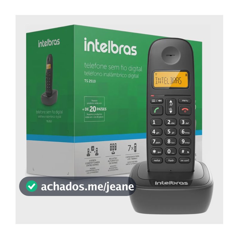 Telefone Sem Fio Intelbras Ts 2510 Identifica Chamada Ramal Preto 127/220v