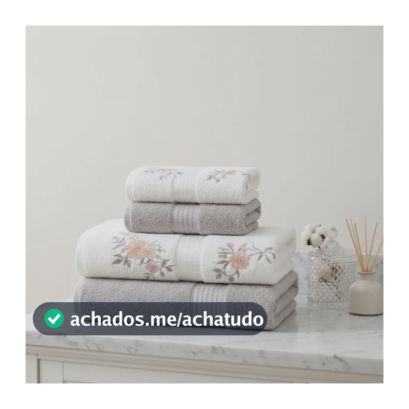 Jogo De Toalhas Dohler Prisma Estampadas / 2 Banho + 2 Rosto 1b1r Malu / 1b1r Cinza Lisa