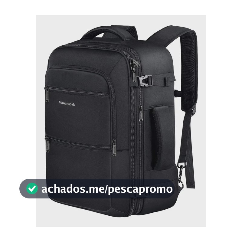 Mochila Masculina De Viagem Expansível 40l Grande Antifurto Impermeável, Mochila Reforçada Item Pessoal De 10 Kg Aprovado Para Aviões, Vancropak 1214 Cor Preta Preto Liso
