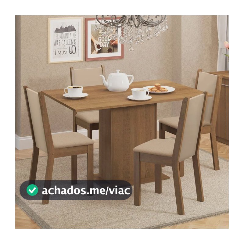 Sala De Jantar Madesa Talita Mesa Tampo Madeira 4 Cadeiras Cor Rustic/Crema/Pérola Desenho do tecido das cadeiras Liso