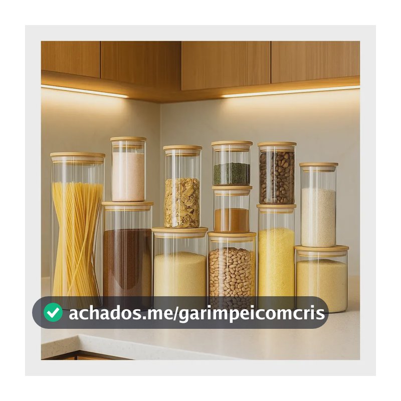 Jogo 12 Potes Hermetico Vidro Mantimentos Tampa Bambu