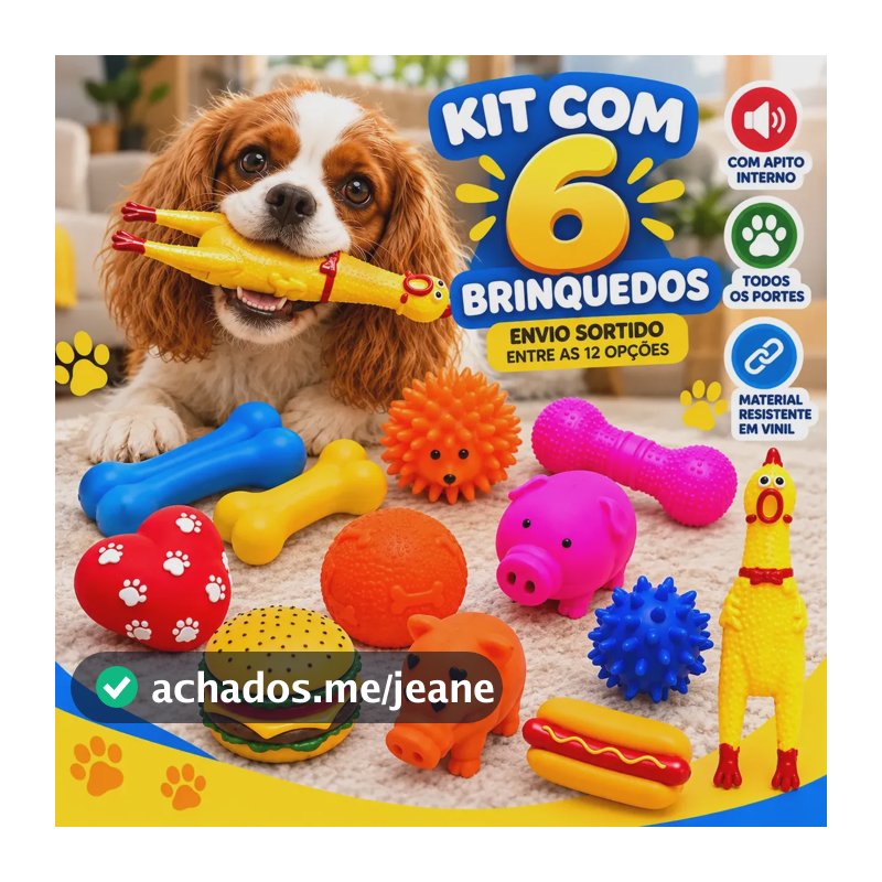 Kit 6 Brinquedos Para Filhote Cachorro Pet Mordedor Bolinha