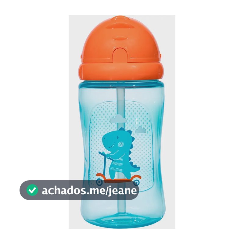 Garrafinha Infantil Com Canudo Dino 400ml 12m+ Azul - Buba