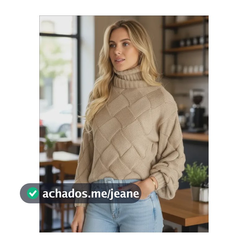 Blusa Trico Femini Entrelaçada Transpassada Gola Alta Grosso Bege Único