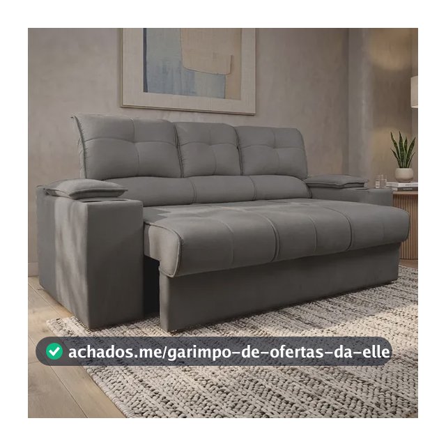 Sofá Otto 2,05m Com Porta Copos  Retrátil E Reclinável Cinza Tecido Velosuede
