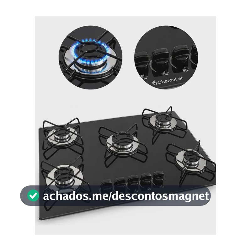 Fogão Cooktop Gás 5 Bocas Ultra Chama 127v/220v Preto