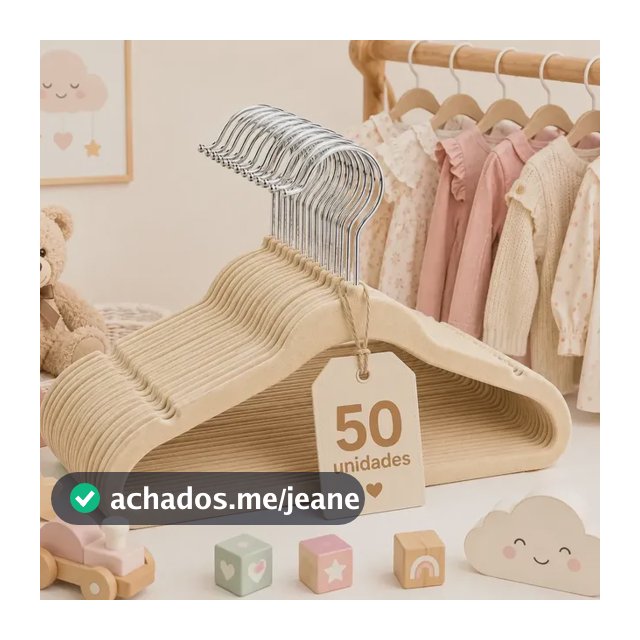 Kit 50 Cabides Infantil Veludo Slim Bege Bege