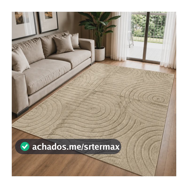 Tapete Moderno 2,0x1,5m Antiderrapante Alto Relevo Sala 2 M 1.5 M Bege