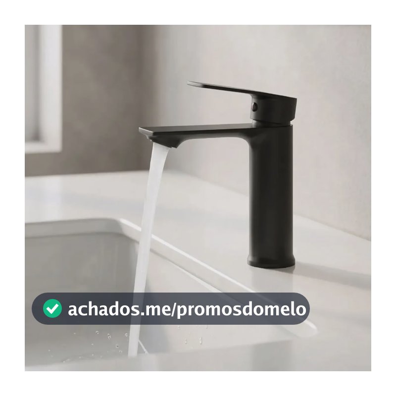 Torneira Monocomando Lavabo Preta Fosca Bica Baixa com Arejador Água Quente e Fria