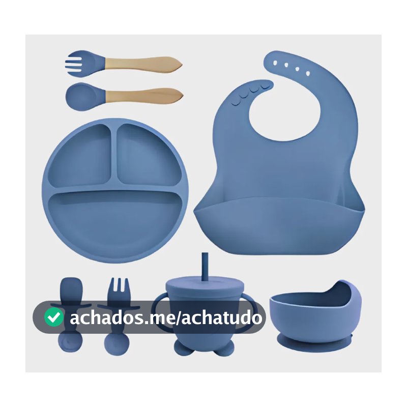 Kit Alimentação Bebê Silicone para Refeição de 8 Peças Azul-Escuro