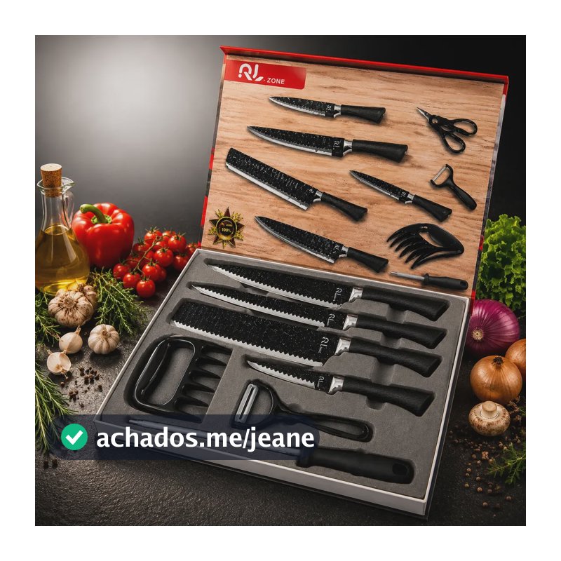 Conjunto De Facas Churrasco Aço Inox Cozinha 8 Peças Premium Preto
