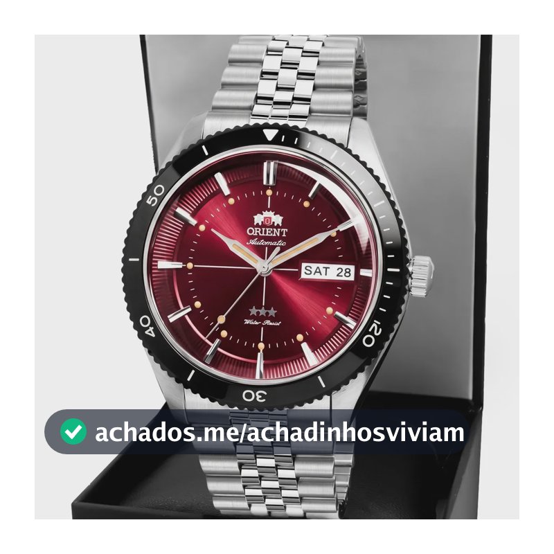Relógio Masculino Orient Automático 3 Estrelas Vermelho Aço Inoxidável Exclusivo YN6SS022W1SX