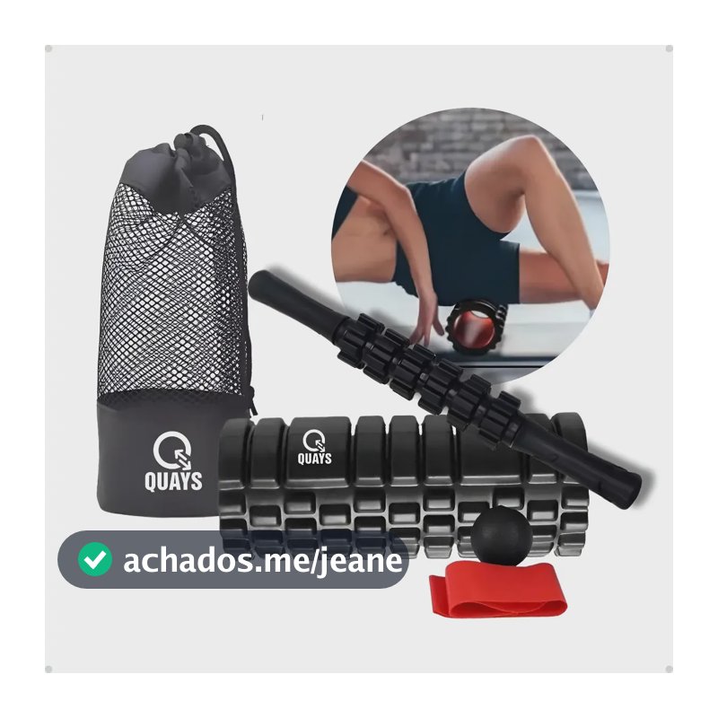 Kit Rolo De Massagem Liberação Miofascial Soltura Yoga Quays Preto