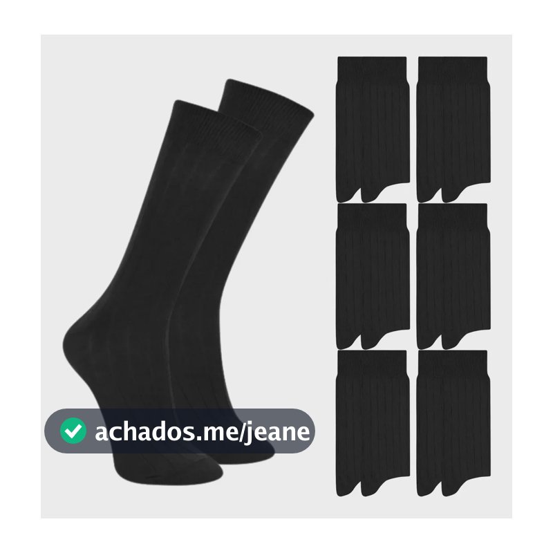 Kit 6 Pares Meias Sociais Mash Cano Alto Poliamida Masculino 6 Pretos Em Poliamida Resistente 39-42