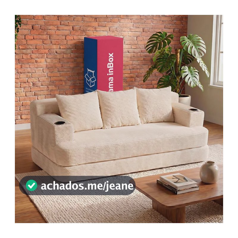 Sofá Cama Nami. 1,88m Xpand Tech Tecido Velourê Cama Inbox Bege Liso