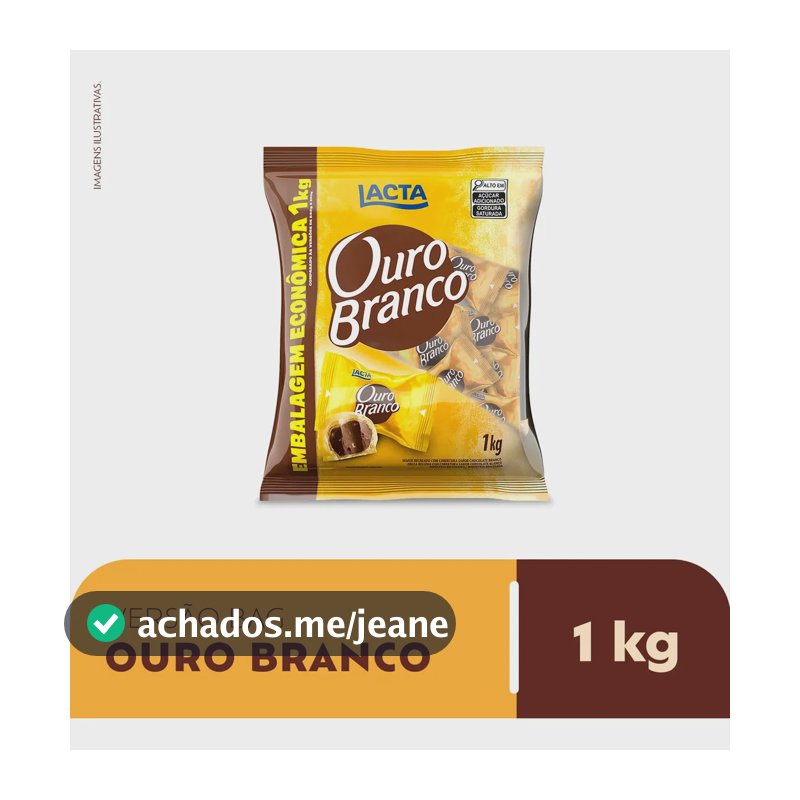Bombom Wafer Recheado Ouro Branco Sabor Chocolate Branco 1Kg