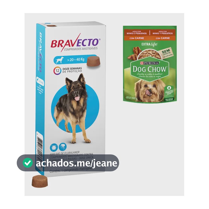 Antipulgas Carrapato Bravecto Cães 20a40kg + Brinde Sache