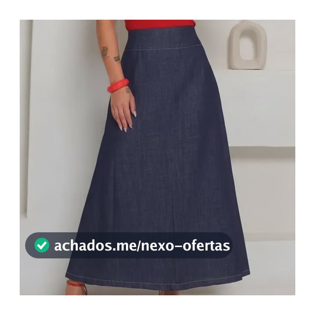 Saia Evasê Longa Midi Evangélica Cintura Alta Jeans E Linho
