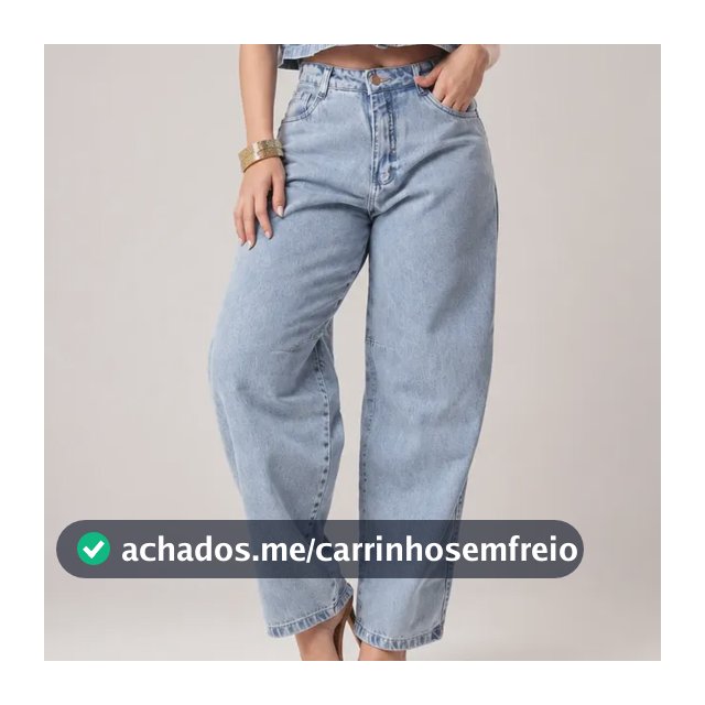 Conjunto Calça Mom Camisa Cropped Feminino Jeans Premium Jeans Claro Liso 40