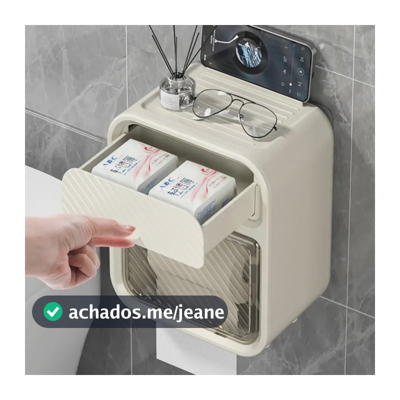 Suporte Para Papel Higiênico Adesivo Com Prateleira e Tampa Luctec Branco