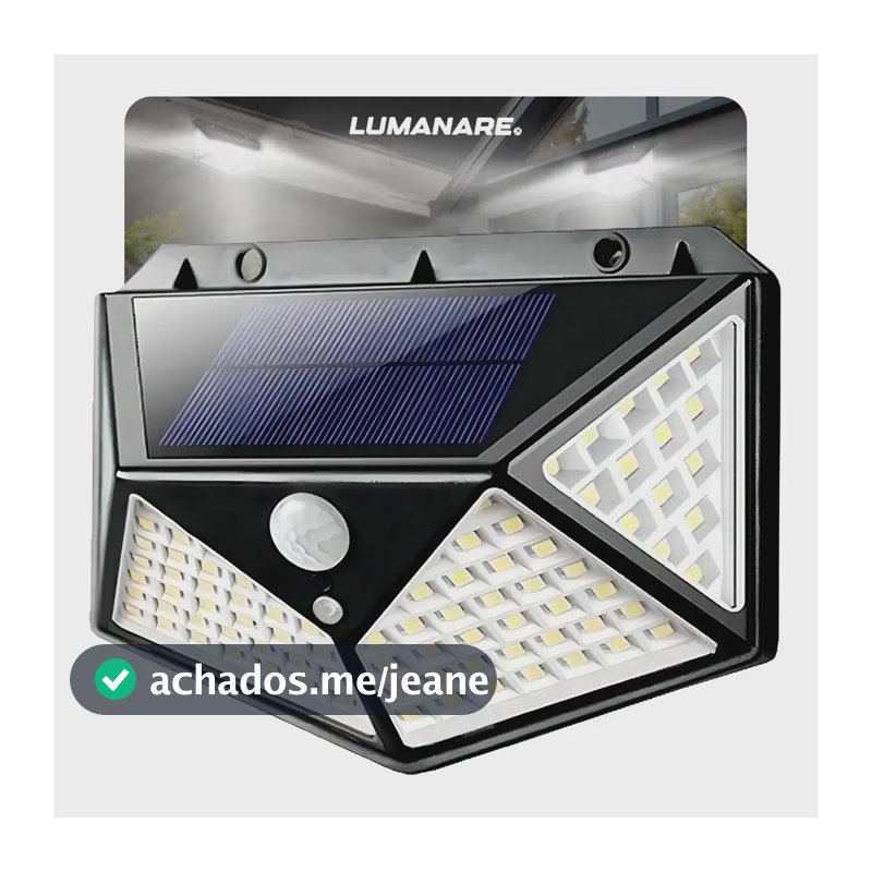 Luminária Arandela Solar Jardim Parede Externa 100 Leds Com Sensor De Movimento Prova D'água Quintal Corredor Potente 20w Iluminação Led Inteligente Automática Forte Econômica Sustentável Preta