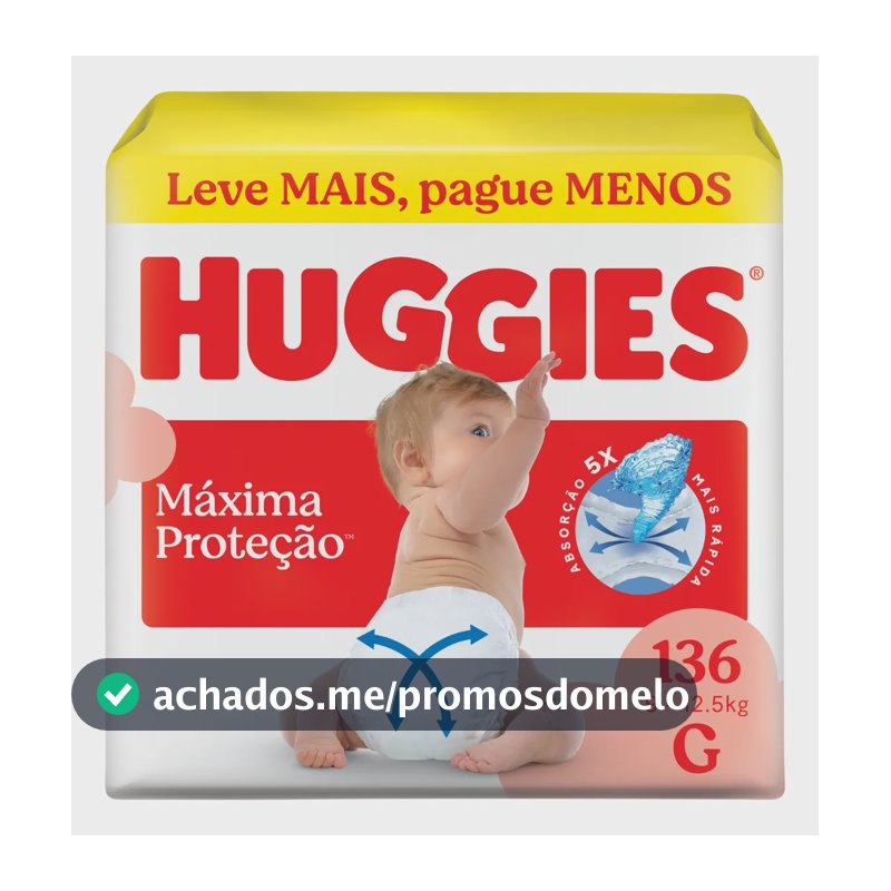 Huggies Fralda Descartável Máxima Proteção G - 136 Un