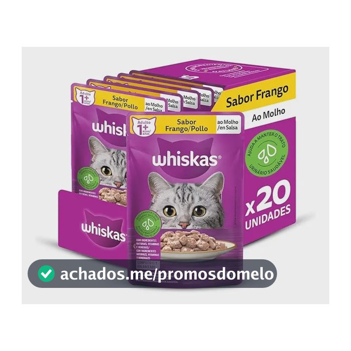 Pack Ração Úmida Whiskas Sachê Frango/ Molho Ad. 85g 20 Und