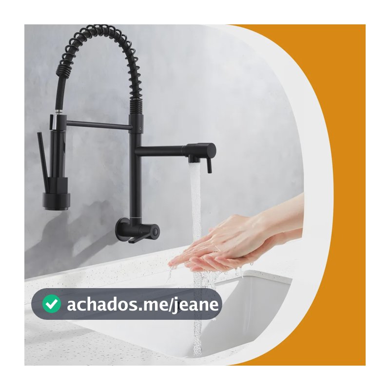 Torneira Gourmet Cozinha Mola Grande Flexível Luxo 360° Preto Parede