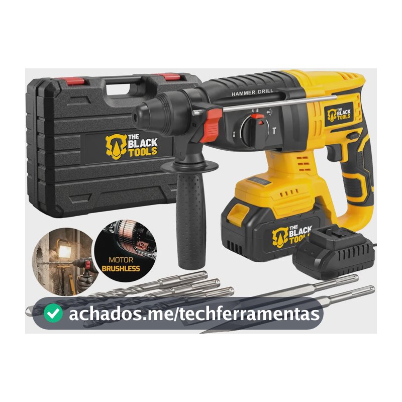 Martelete Perfurador Rompedor Sem Fio Bateria 21V 4000mAh Professional Sds Plus Motor Brushless Maleta The Black Tools