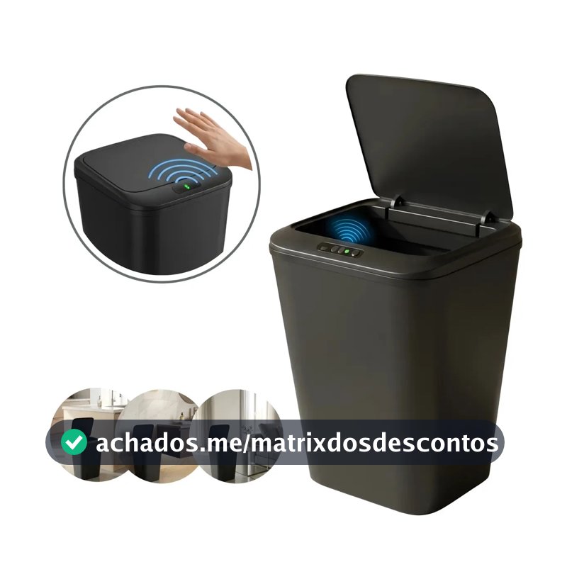 Lixeira De Sensor Automático Cor Preta Lixo Recarregável Moderna Sala Cozinha Banheiro Escritório