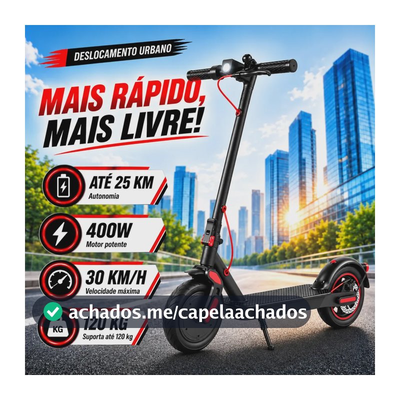 Patinete Elétrico Dobrável 400W 30km/h Suporta 120kg Pneu 8,5 Pol Bluetooth Portátil para Mobilidade Urbana