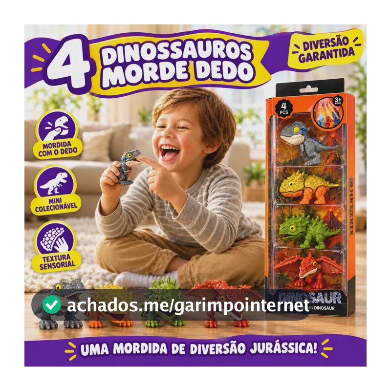 Kit 4 Dinossauros Morde Dedo Mini Miniatura Articulado Colecionável Baby Sensorial Brinquedo Educativo Infantil TEA TDAH T-Rex Velociraptor Presente Criança Menino Menina Jurássico Louis Riel Acustico