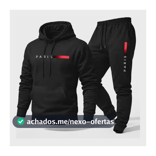 Conjunto Moletom Canguru Com Capuz E Calça Jogger Paris Gg Preto
