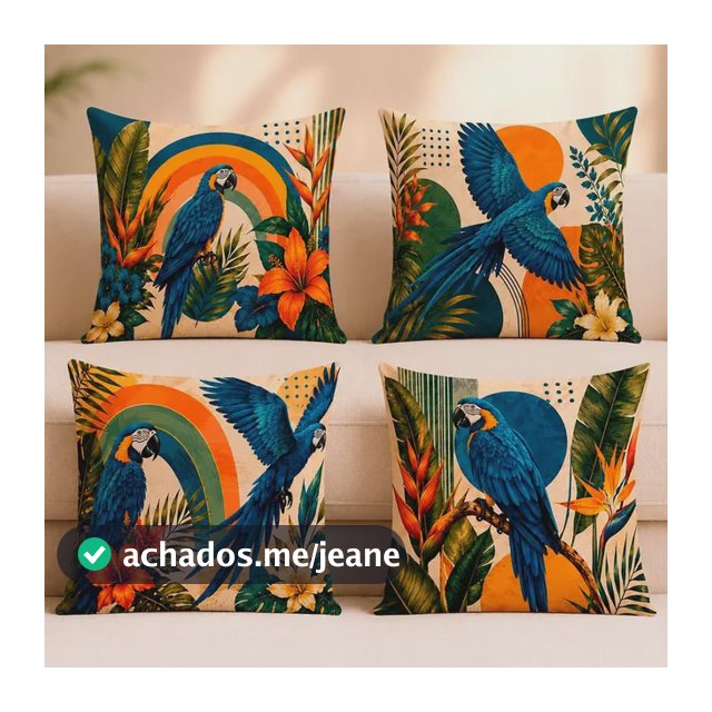 Kit 4 Capas De Almofada 40x40 Moderna Floral Sala De Estar Araras