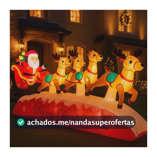 Trenó Papai Noel Inflável 3m Gigante 3 Renas Led Completo Vermelho 127/220v