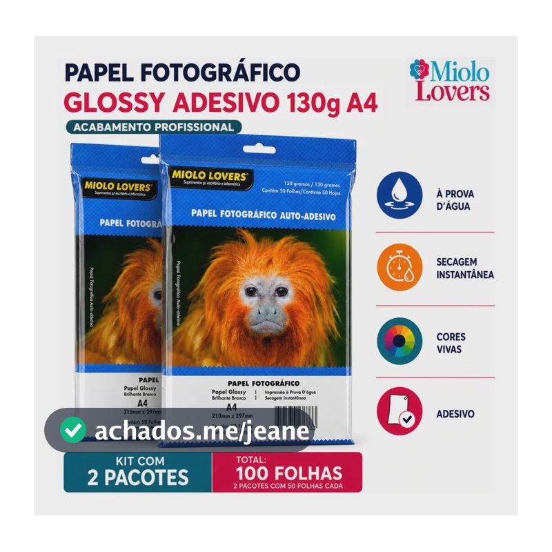 Papel Fotográfico Adesivo 130g A4 Glossy Kit 100 Folhas Masterprint Cor Branco By MIOLO LOVERS