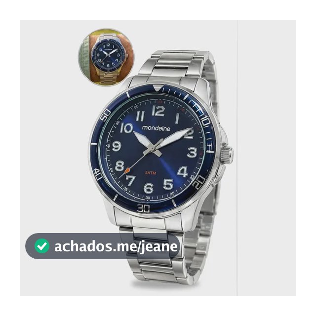 Relógio Mondaine Masculino Analógico 33028g0mvne2 Prateado Fundo Azul Pulseira Aço Inoxidável Brilha No Escuro Prova D'água 50 Metros