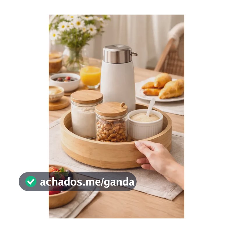 Bandeja Giratória Organizadora de Cozinha em Bambu para Potes e Temperos LicyHome
